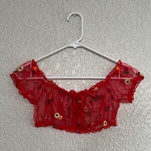 Red Sheer Floral lingerie Top
